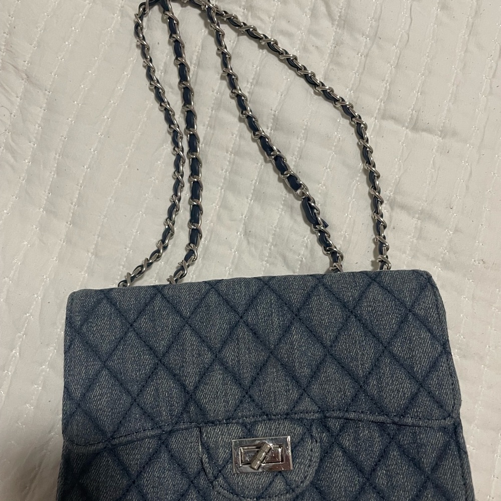 Chic Quilted Chain Shoulder Bag - Blue